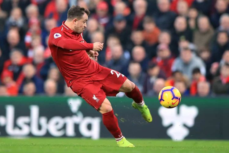 Liverpool's Xherdan Shaqiri during the Premier League match at Anfield, Liverpool.