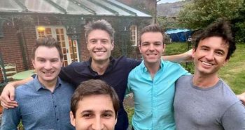 Kelham Cooke, second from right, with friends at Bere Regis in Dorset on July 26, 2020. At the front of the picture is Luke Graystone, chief of staff to Andrea Leadsom MP