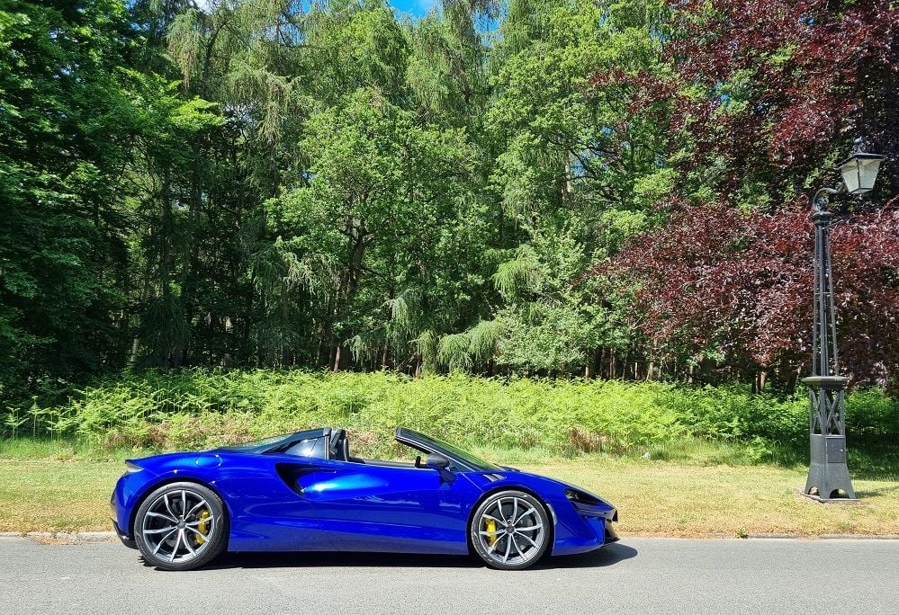 McLaren Artura Spider side on with roof down