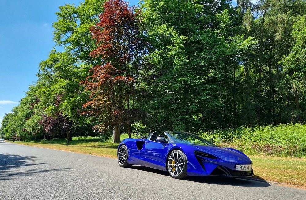 McLaren Artura Spider front on view with roof lowered