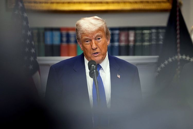 WASHINGTON, DC - MAY 12: U.S. President Donald Trump speaks during a press conference in the Roosevelt Room of the White House on May 12, 2025, in Washington, DC. During the event, President Trump signed an executive order aimed at reducing the cost of prescription drugs and pharmaceuticals by 30% to 80%. (Photo by Andrew Harnik/Getty Images)
