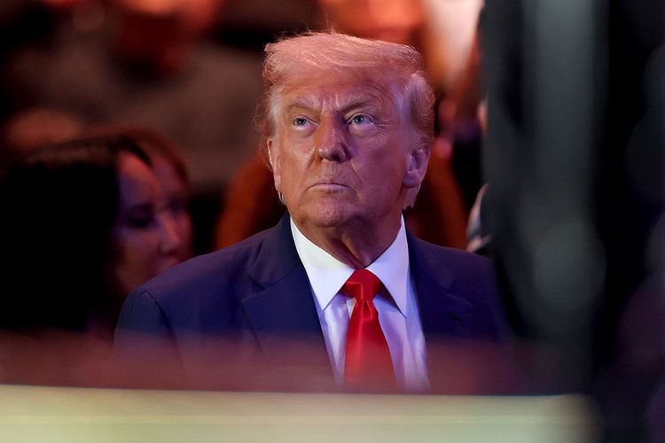 NEWARK, NEW JERSEY - JUNE 07: President Donald Trump attends UFC 316 at the Prudential Center on June 07, 2025 in Newark, New Jersey.  (Photo by Elsa/Getty Images)