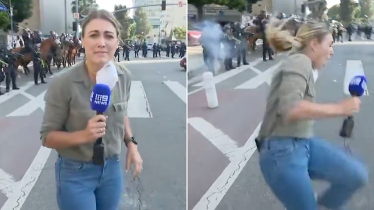 Shocking moment officer shoots reporter with rubber bullet during LA protests