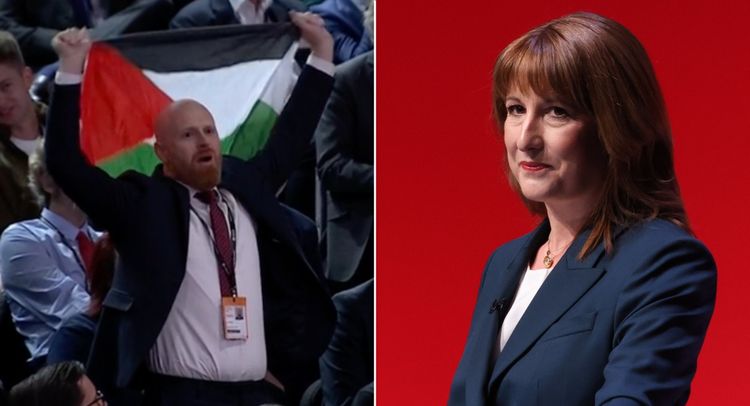 Rachel Reeves' conference speech interrupted by protestor holding Palestine flag