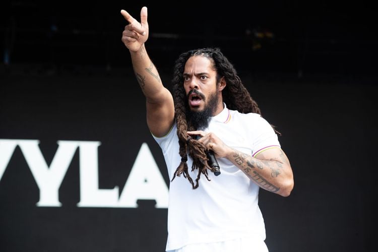 GLASTONBURY, ENGLAND - JUNE 28: Bobby Vylan of Bob Vylan performs during day four of Glastonbury festival 2025 at Worthy Farm, Pilton on June 28, 2025 in Glastonbury, England. Established by Michael Eavis in 1970, Glastonbury has grown into the UK's largest music festival, drawing over 200,000 fans to enjoy performances across more than 100 stages. In 2026, the festival will take a fallow year, a planned pause to allow the Worthy Farm site time to rest and recover. (Photo by Kieran Frost/Redferns)
