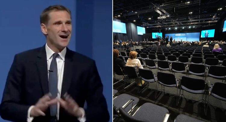 Cringe levels off the scale as Chris Philp attempts stand-up comedy at Tory conference