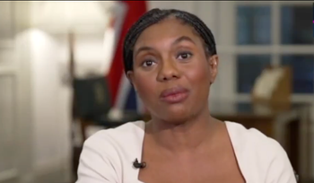 People are convinced they can see a mouse run past during Kemi Badenoch interview