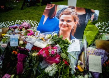 Memorial site for Jo Cox MP at Parliament Square in London.