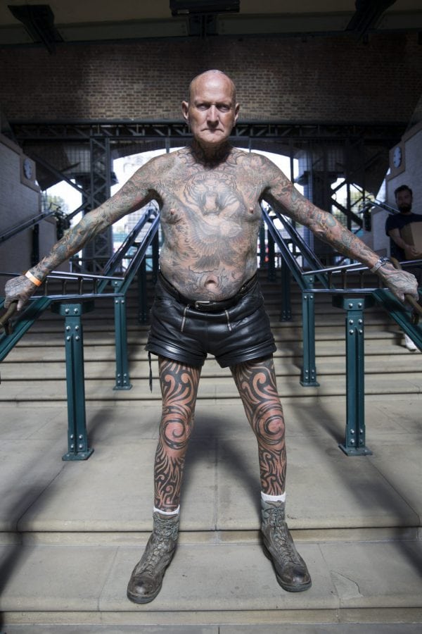 Tattoo enthusiast, Colin Snow, at the London Tattoo convention in Shadwell, East London. . 23 September 2016.