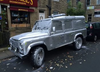 A police Land Rover that has been spray painted silver.  Police in Hebden Bridge, Yorkshire, are appealing for information following a criminal damage incident. Sometime between 9.30pm last night (10th October) and 4.45am this morning on Royd Villas where a Police Land Rover was painted silver.  See ROSS PARRY story RPYSILVER.  Neighbourhood Inspector John Simpson said: "Some people might find this funny but the extent of the damage means that this vital emergency vehicle will be off the road whilst it is repaired at a cost. It is a specialist vehicle used to access the more rural areas of Calderdale and as such is an essential vehicle for the local communities."
A police Land Rover that has been spray painted silver.  Police in Hebden Bridge, Yorkshire, are appealing for information following a criminal damage incident. Sometime between 9.30pm last night (10th October) and 4.45am this morning on Royd Villas where a Police Land Rover was painted silver.  See ROSS PARRY story RPYSILVER.  Neighbourhood Inspector John Simpson said: "Some people might find this funny but the extent of the damage means that this vital emergency vehicle will be off the road whilst it is repaired at a cost. It is a specialist vehicle used to access the more rural areas of Calderdale and as such is an essential vehicle for the local communities." 　