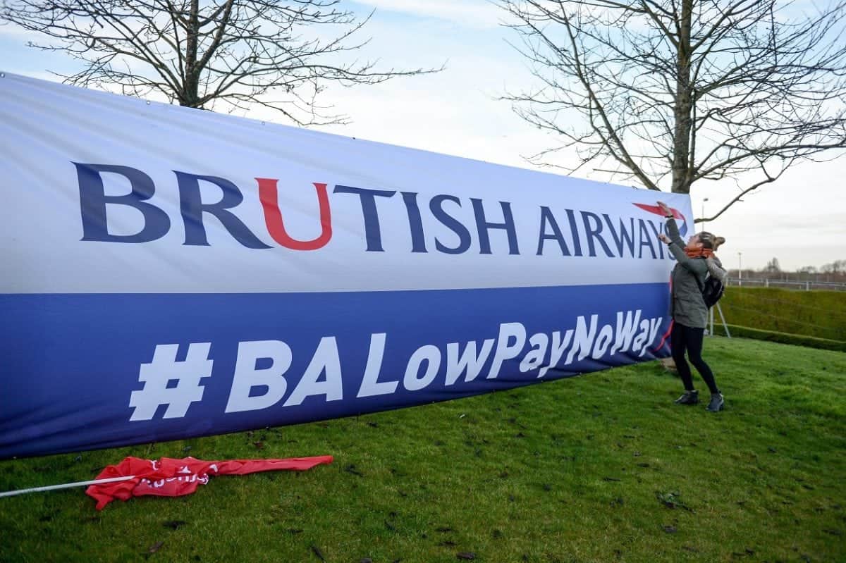 British Airways cabin crew during their 48-hour strike at Heathrow Airport, London, 10 January 2017.  Cabin crew have walked out in a row over pay, although the airline said its customers will be able to fly to their destinations. A small number of Heathrow flights will be "merged", but BA said all flights to and from Gatwick and London City airports will operate as normal. Thousands of BA cabin crew voted overwhelmingly in favour of strike action last month, with Unite claiming the so-called 'Mixed Fleet' earn less than other staff. The strike planned for Christmas Day and Boxing Day was subsequently suspended, before a new 48-hour strike was announced after cabin crew rejected a new offer aimed at resolving the dispute. Unite said over 800 cabin crew from British Airways' so-called "mixed fleet" had joined the union since the start of the dispute, taking its membership to over 2,900.