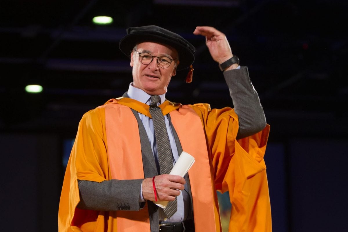 Leicester City's manager Claudio Ranieri being made a Doctor of Arts at  De Montfort University Leicester on Wednesday 25 January 2017.
The Premier League winning manager receives an honorary degree from De Montfort University Leicester during  January graduation ceremonies in front of an audience of hundreds of fellow graduate  See NTI story NTIRANIERE; Leicester City manager Claudio Ranieri bags himself another title - Doctor of Arts - at a university degree ceremony.