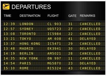 Flights departures board isolated on white background