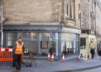 Cockburn Street in Edinburgh where shops are being transformed for the filming of the new Avengers: Infinity War. March 21 2017