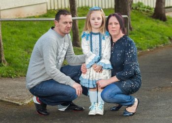 Martin and Sarah Tall with their daughter Roxanne aged four, at their home in Plymouth, Deovn. 21/03/2017  See SWNS story SWFAT; Furious parents have condemned the NHS and fear their kids could develop eating disorders after being told they are overweight - at the age of FOUR. Letters have been sent home to several families of reception pupils from Tor Bridge Primary School telling them the youngsters need to shift the pounds. They were assessed by school nurses as part of a Government monitoring scheme and were all judged to be above the recommended weight.