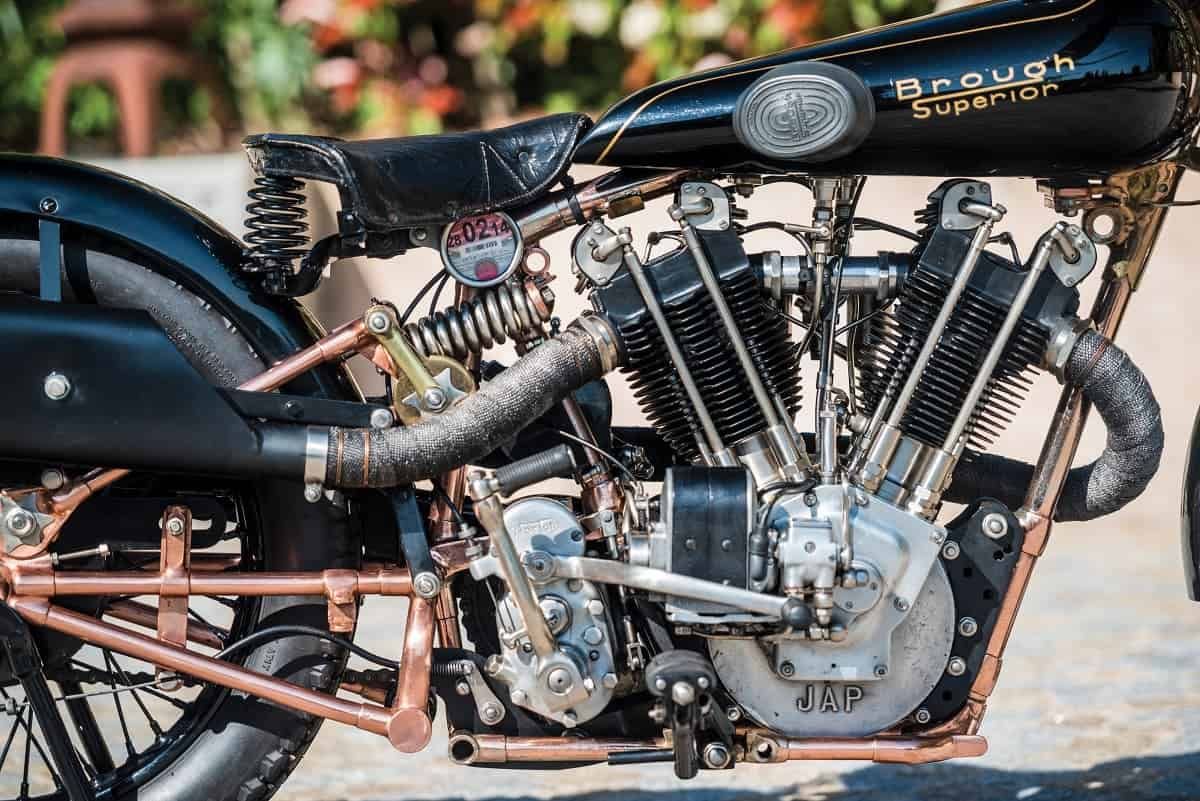 A legendary Brough motorbike which was capable of 125mph almost 90 years ago is set to sell for a world record £585,000. See SWNS story SWBIKE; The Brough Superior SS100 is regarded as the most desirable thing on two wheels and the Rolls-Royce of motorcycles. This 1928 SS100 model is known as the ‘Moby Dick’ and is even quicker than the standard model TE Lawrence was famously killed riding. It was fitted with a 1140cc engine specially tuned by George Brough and JA Prestwick to develop around 65bhp. When Motor Cycling Magazine tested it in 1931 they called it the “fastest privately owned machine in the world” after clocking a staggering 115mph in top gear. A later owner managed to do 125mph on the stunning motorcycle, which was built on Haydn Road in Nottingham.