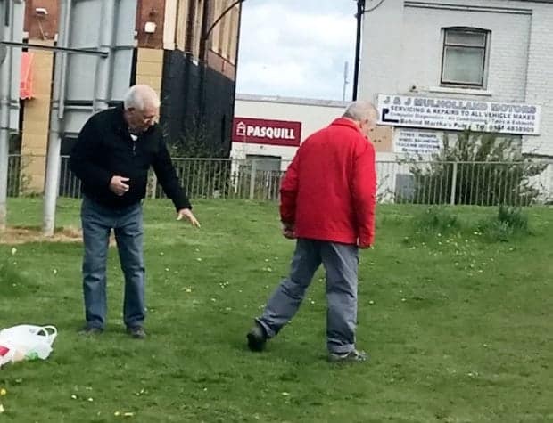 Watch – OAPs fight before one helps the other look for his dropped glasses