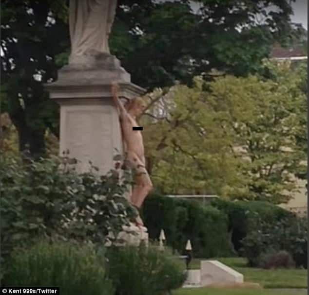 Watch – Naked woman spotted drunkenly dancing around a war memorial