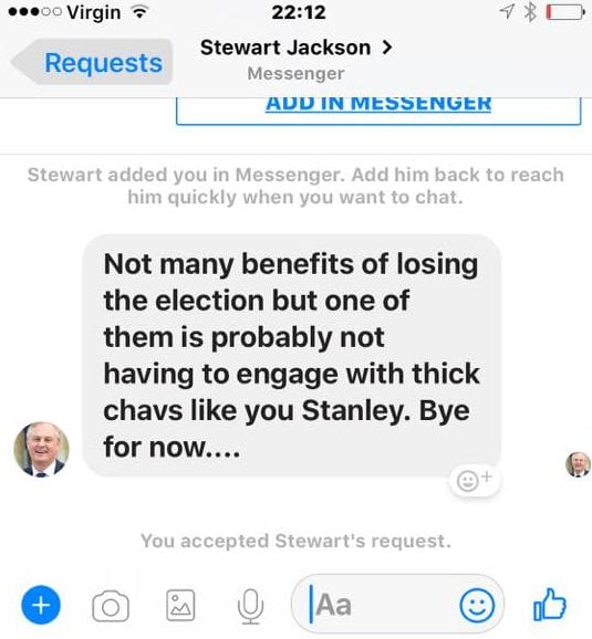 Tory MP who lost Peterborough seat lashes out, calling constituent “thick chav”