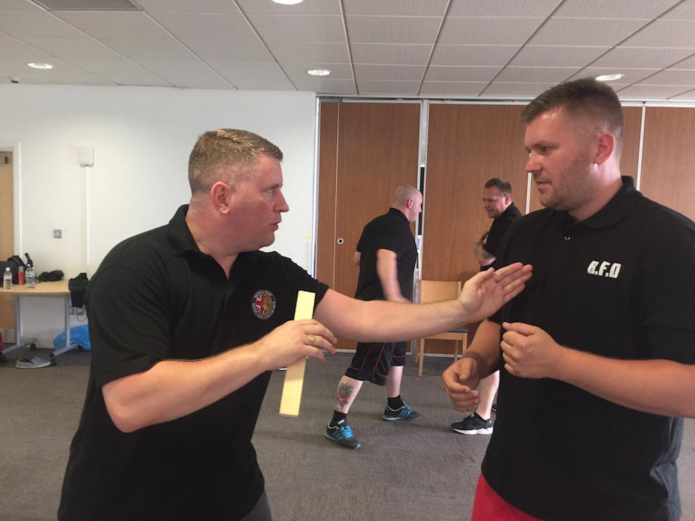 Far-right group Britain First hold a self defence class where they learnt knife fighting techniques. See National News story NNKNIFE; A council-run leisure centre has been blasted online for allowing far-right group Britain First to hold a martial arts class in one of their rooms. The ultranationalist group posted pictures on Facebook of a 'security training day' which also involved learning how to fight with knives and defend themselves and 'Krav Maga', a self-defence system developed for the Israel Defense Forces. But locals have flocked to the page of Erith Leisure Centre, south east London, to criticise the move, and say the centre should be 'ashamed' for hosting the 'hate group'. In their post, the group said: "Britain First security training day in the South East. Martial arts, Krav Maga, close protection, knife defence and much more...OCS (Onward Christian Soldiers)."