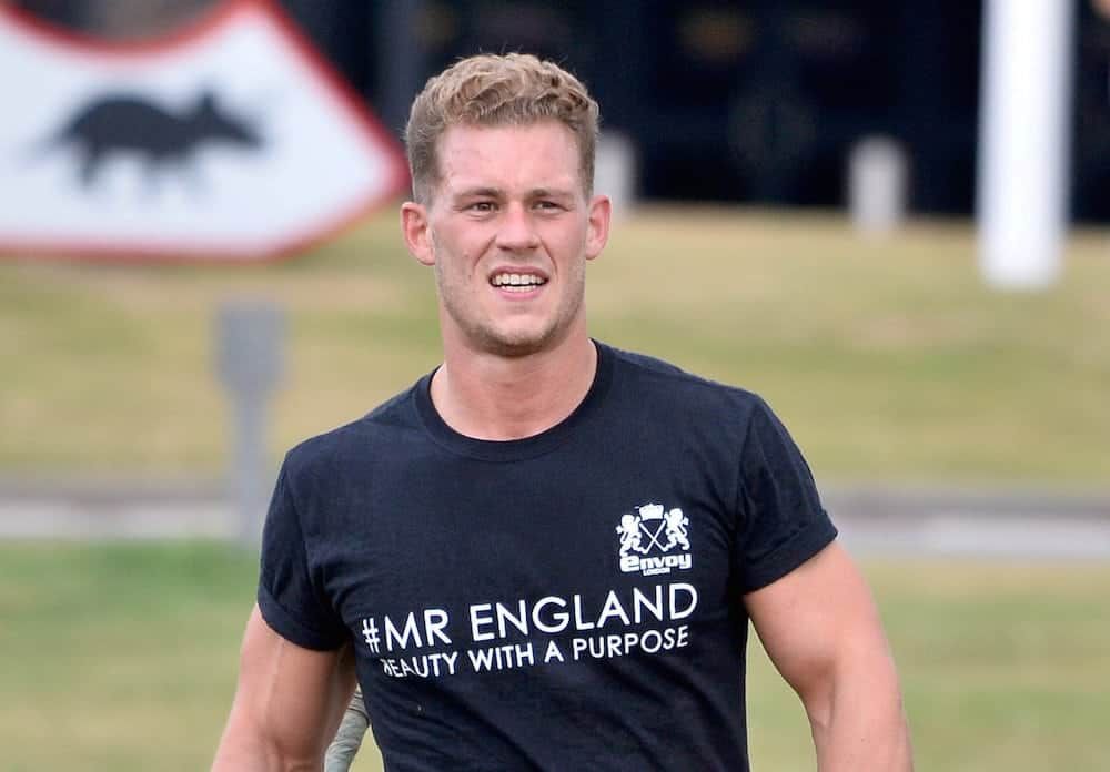 Jack Eyers during boot camp at the Mr England competition in Birmingham.  A male model has become the first amputee to be crowned Mr England - and hopes to go on to be Mr World. See SWNS story SWMODEL.  Jack Eyers, 28, won over the judges at the final of the pageant and made history.  He accepted the crown at an awards do after he triumphed over 24 other finalists.  Two years ago the handsome personal trained became the first disabled person to take to the catwalk at New York Fashion Week.  Jack had his leg amputated aged 16 as he was born with degenerative condition Proximal Femoral Focal Deficiency (PFFD) which causes a deformed hip and a shortened leg.