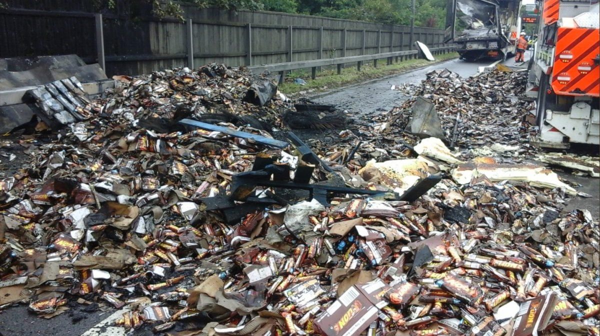 Hot chocolate: Thousands of Lion bars burned after lorry crashed and set fire