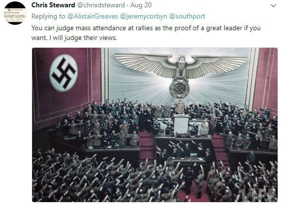 Conservative councillor compares huge Jeremy Corbyn crowds to Nazi rallies