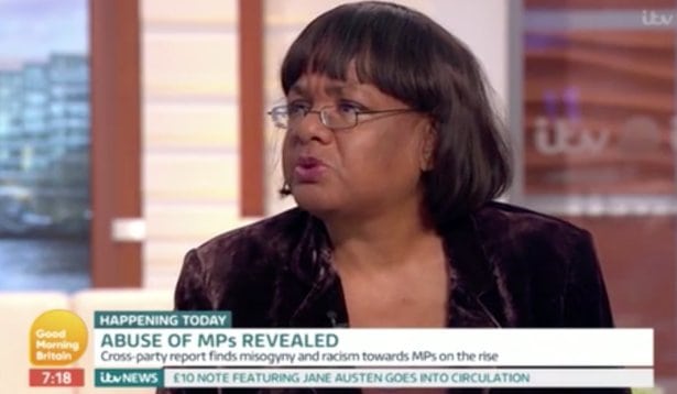 Media ignores Diane Abbott’s racist abuse from trolls. Until she describes what they say on TV. Then they go nuts when she quotes the abuse.