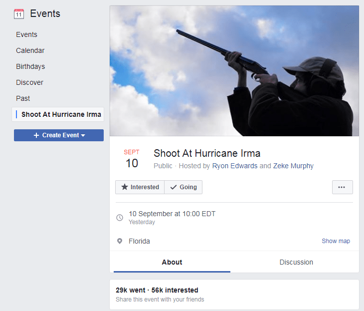 Americans asked not to shoot at Hurricane Irma