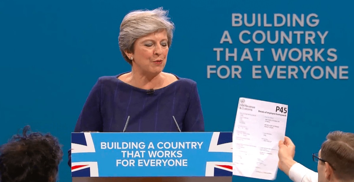 Watch – May’s speech descends into chaos after she is handed P45
