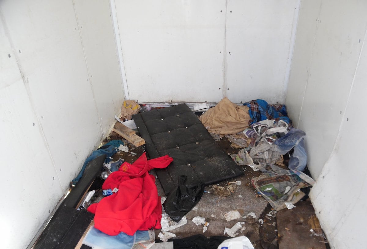 Austerity Britain – Homeless person dealing with cold…by living in a fridge 