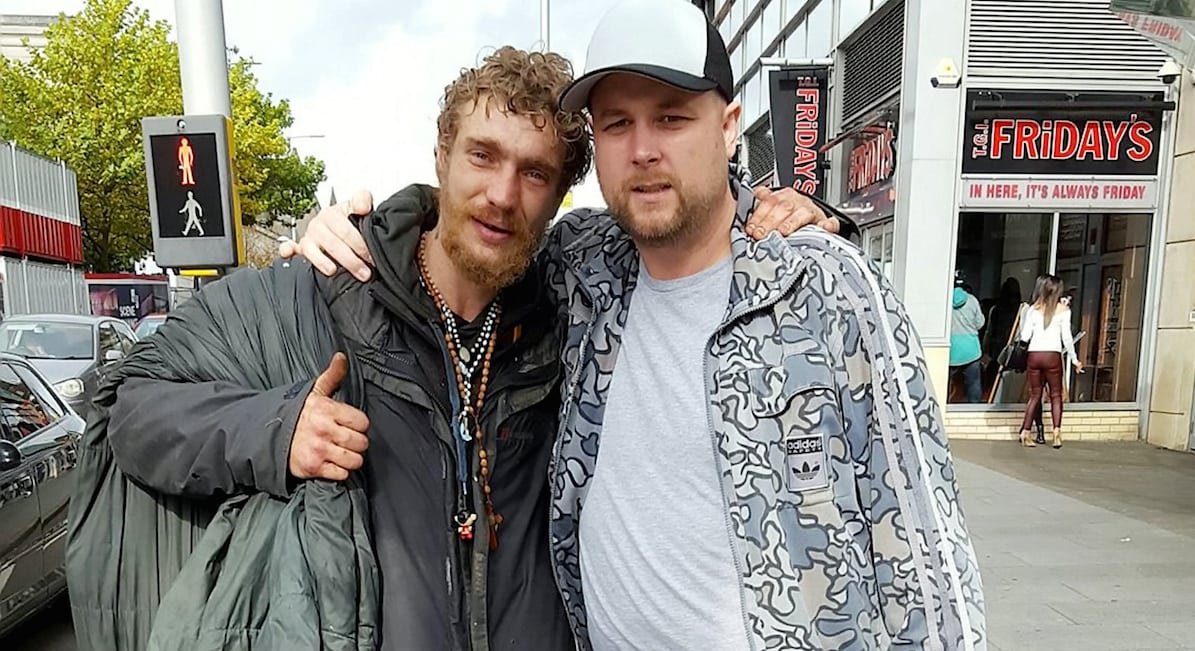 Heartwarming moment a homeless man broke down when a Good Samaritan gave him his £120 trainers after seeing him walking barefoot