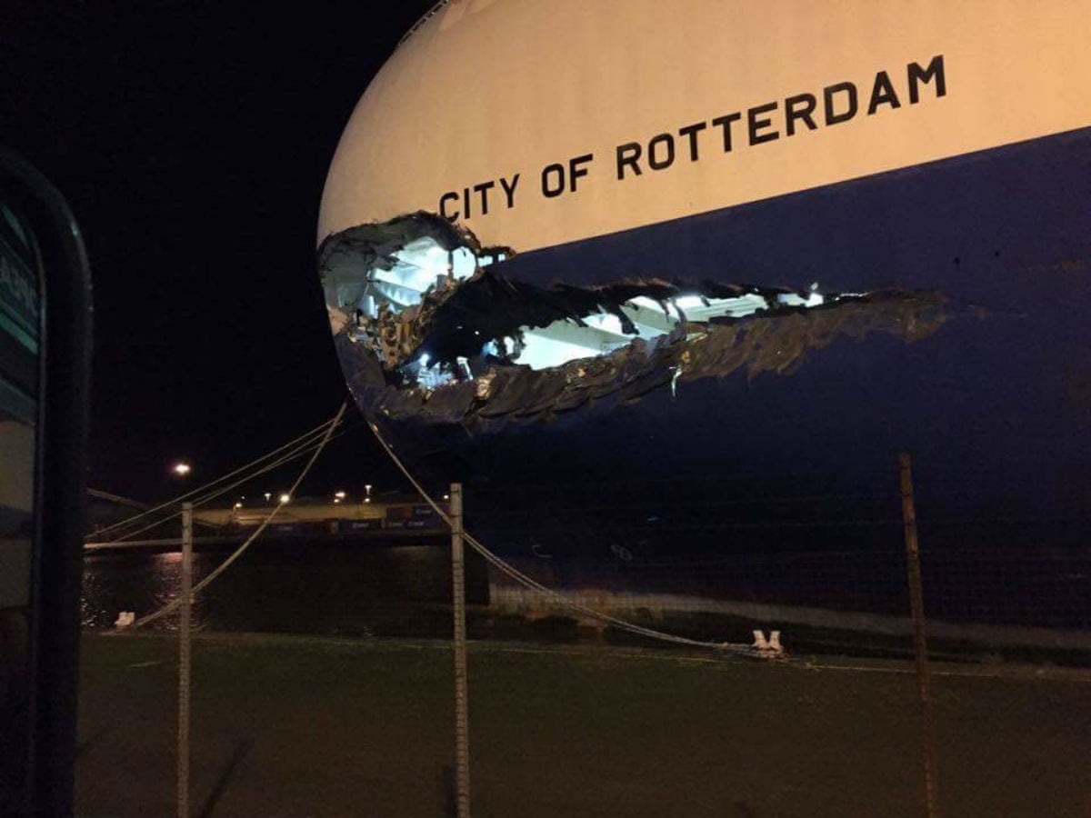 Ship pilot looked out of wrong window causing horrific damage to transporter ship