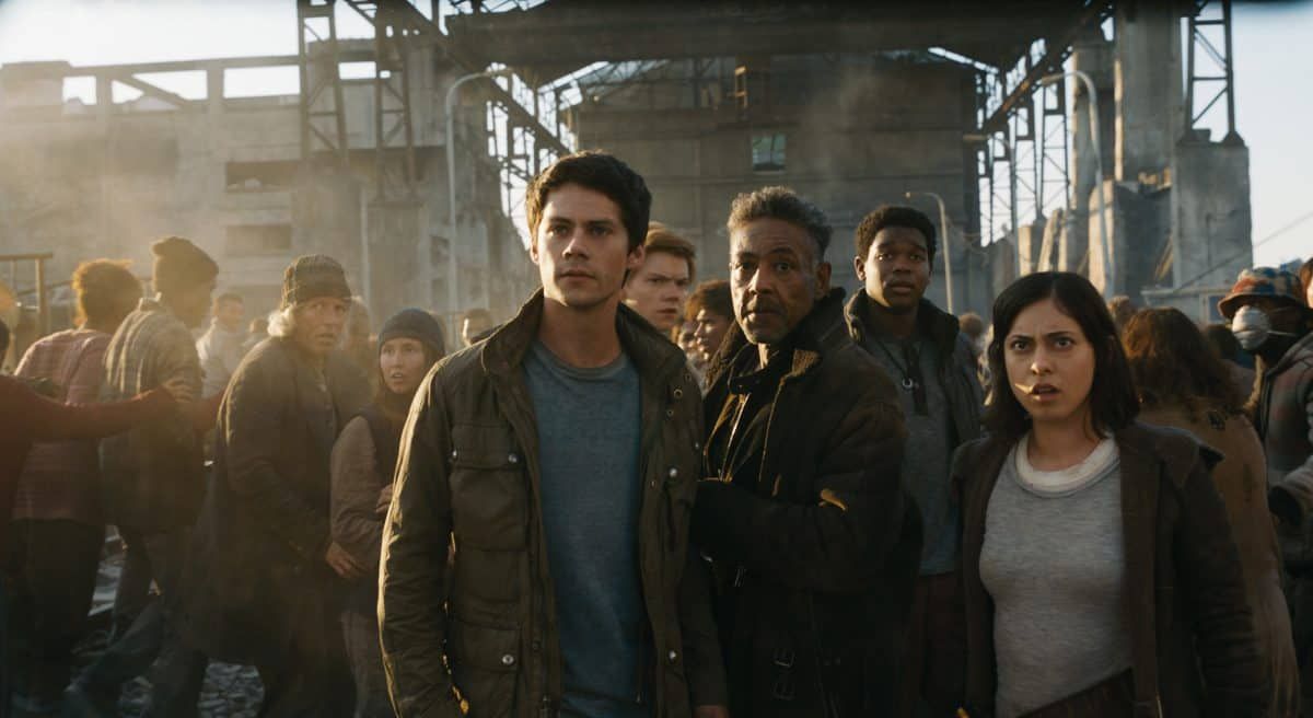 69C-4a_2880x1620_R_CROP
(L-R) Thomas (Dylan O’Brien), Newt (Thomas Brodie-Sangster), Cranks leader Jorge (Giancarlo Esposito), Frypan (Dexter Darden) and Brenda (Rosa Salazar).
Photo credit: Courtesy Twentieth Century Fox