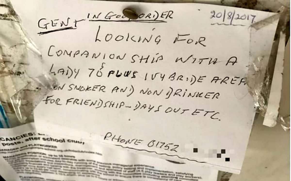Heartbreaking: Lonely hearts note on village notice board gets no replies after 6 months