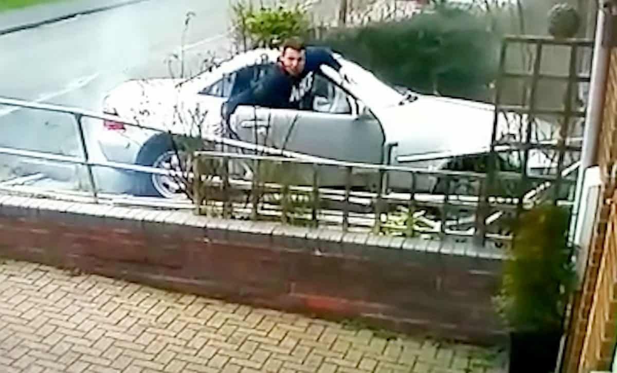 Mercedes driver caught on CCTV smashing convertible into house