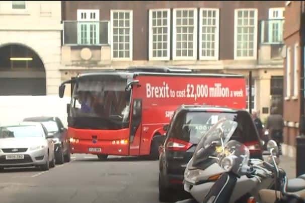 Anti-Brexit bus launched … and gets stuck on first day