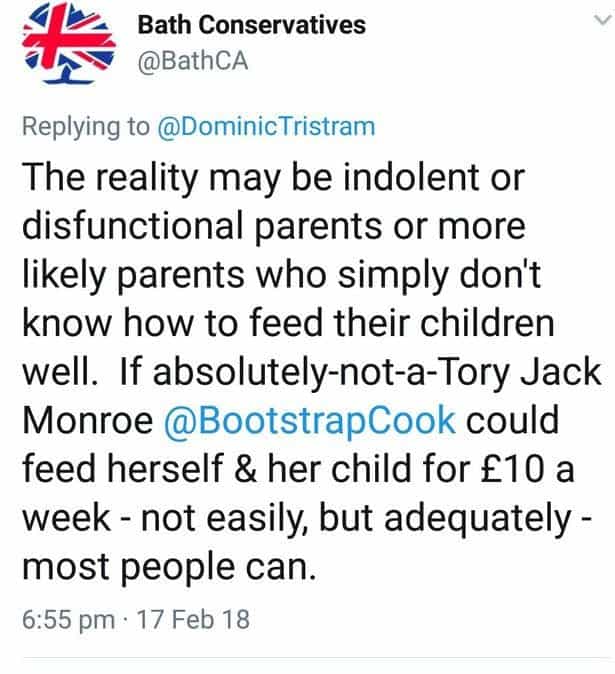 Leader of Tory council apologises to Jack Monroe after tweet citing her blog said a family unable to live off £10 a week were “dysfunctional”