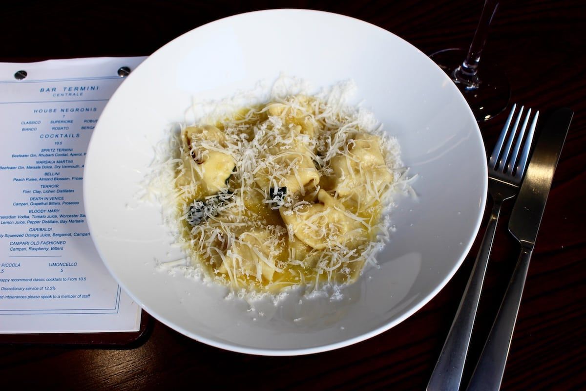 Fat Tony's Stracchino, ricotta and Parmigiano torteloni with sage butter.