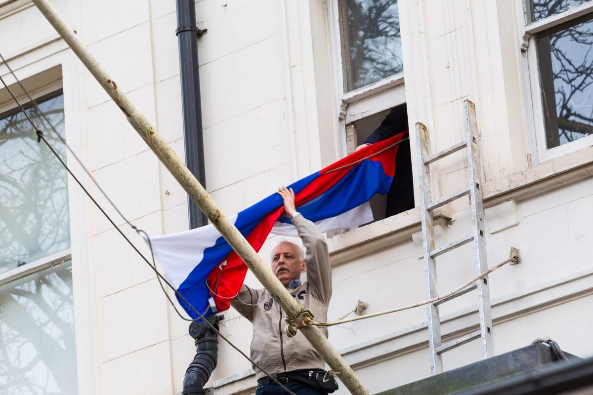 Scene at the Russian Embassy as 23 diplomats are expelled
