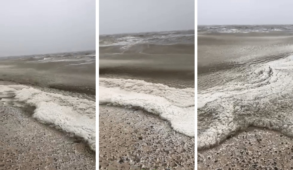 SHIVER ME TIMBERS – The sea around Kent is freezing as waves crash on the shore