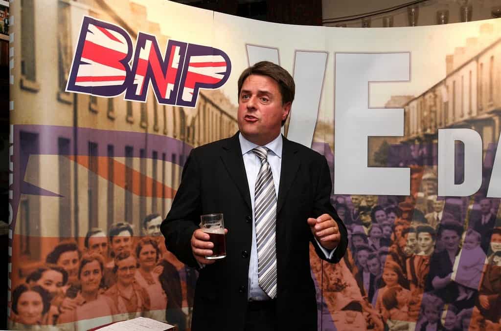 BNP leader Nick Griffin holds a press conference in the Ace of Diamonds pub, Manchester