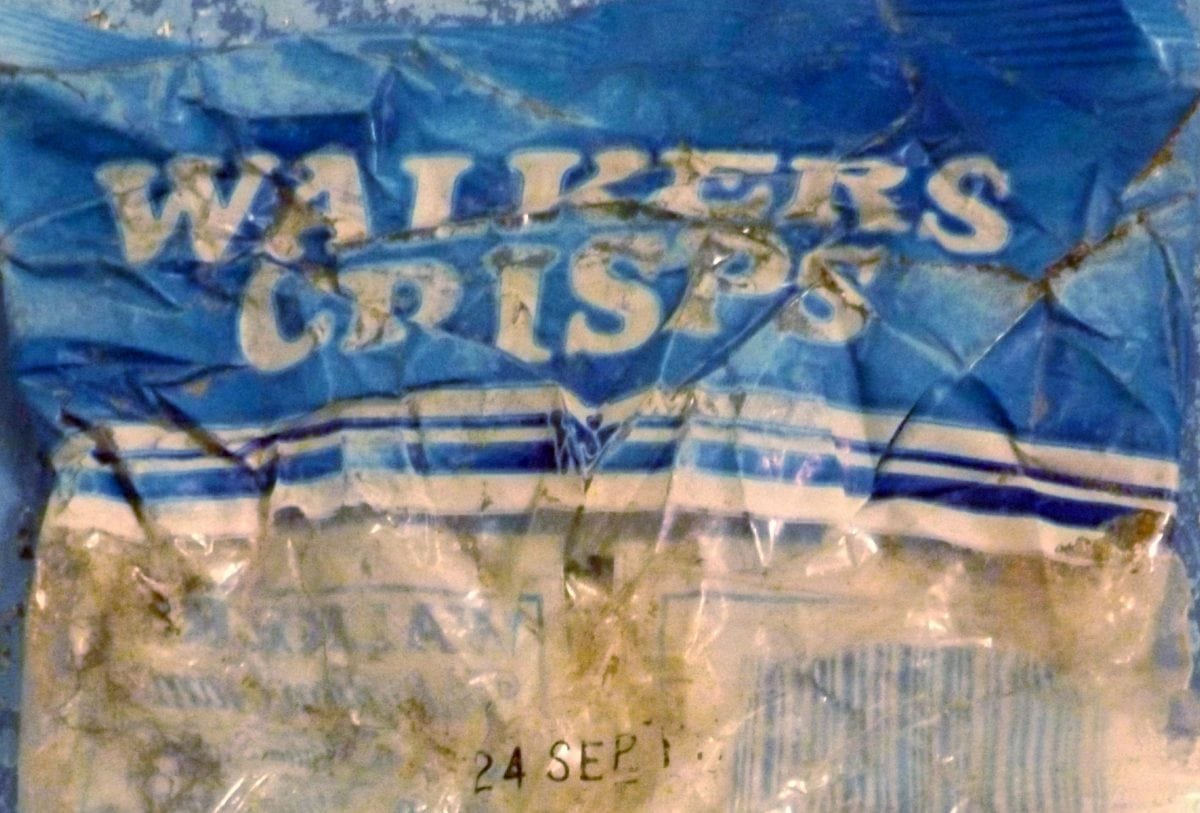 30 year old Walkers crisp packet washed up on British beach shows danger facing our oceans