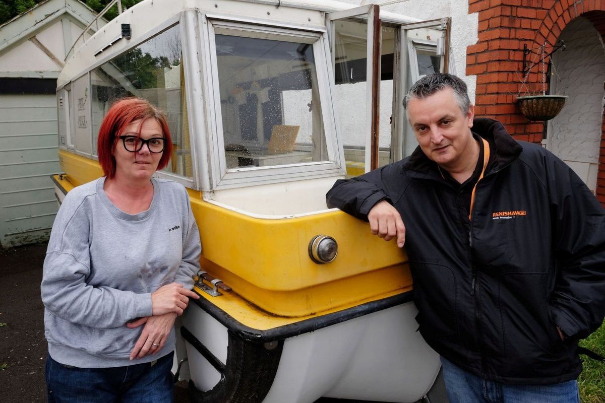 A couple have splashed out £600 on this long forgotten 1970s oddity which can travel on both land and water - called a Caraboat.  The bargain holiday home is one of just ten left in the world after all the moulds were smashed by a frustrated designer after a launch party.  Legend has it some of the Caraboats sank at the event and they were largely never seen again.