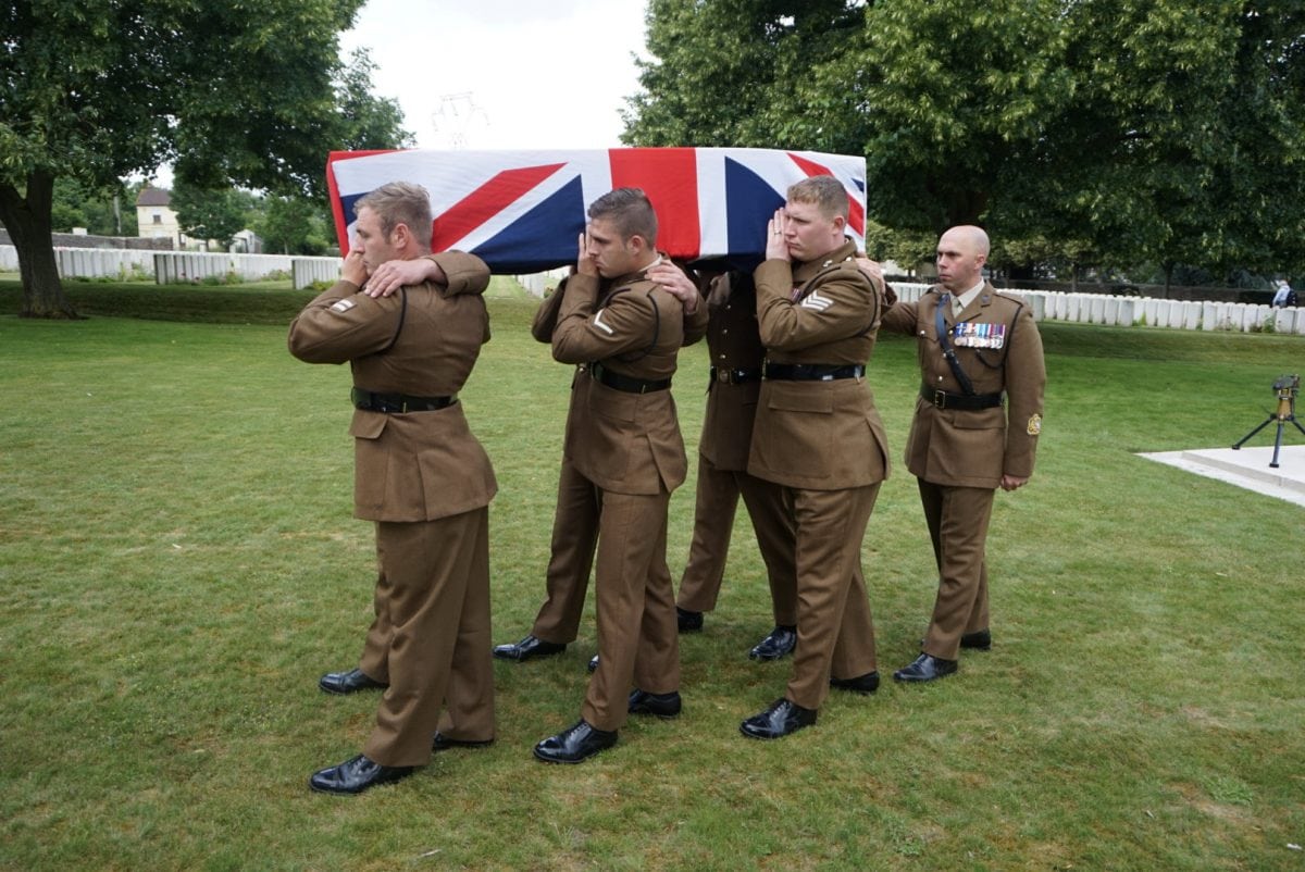 Four British soldiers from WWI laid to rest with fully military honours after remains discovered in 2016