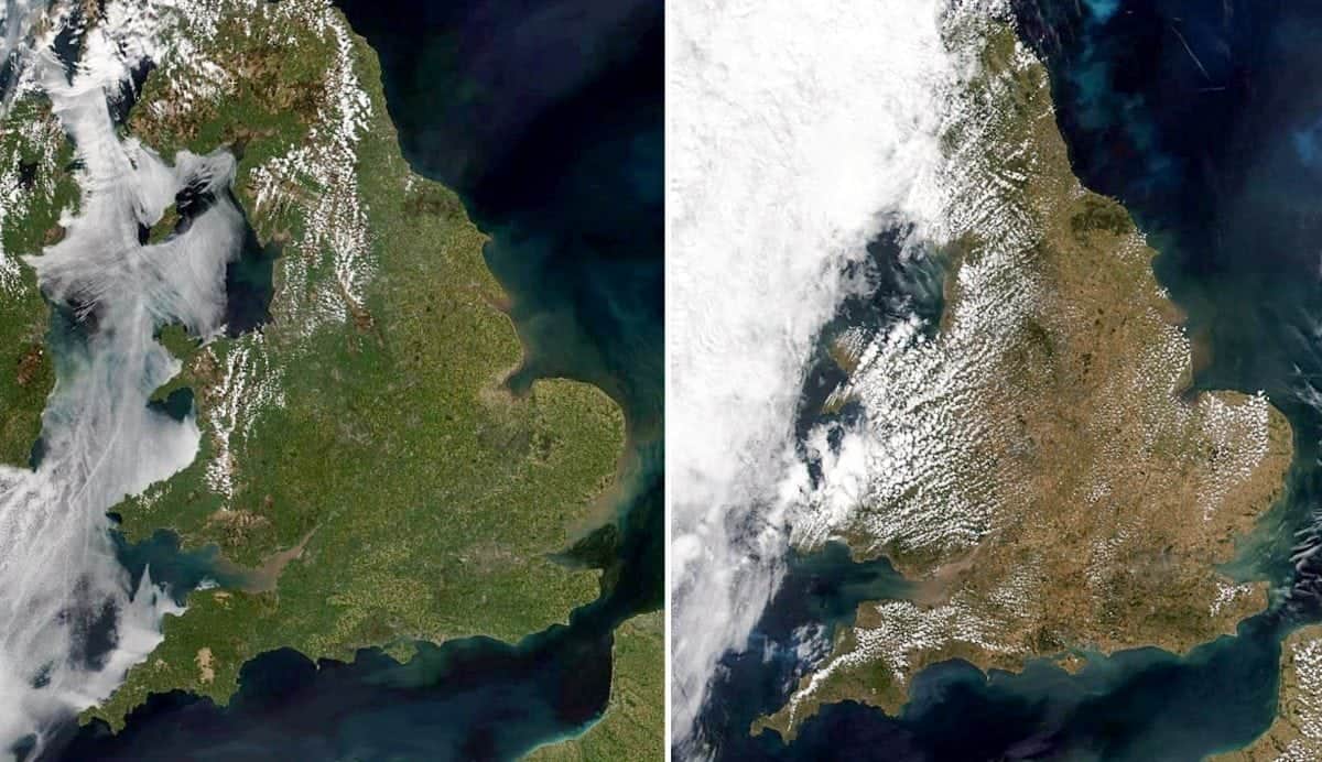 Satellite image reveals how lack of rain has has changed the way Britain looks