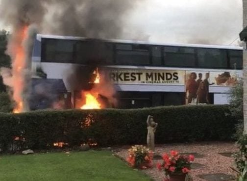 Watch – Moment a double-decker bus burst into flames