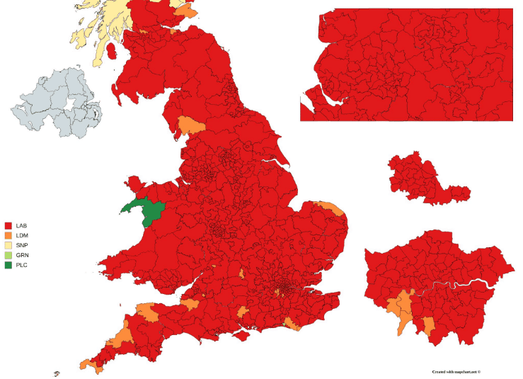 This is how the British electoral map would look if only 18-24s were allowed to vote