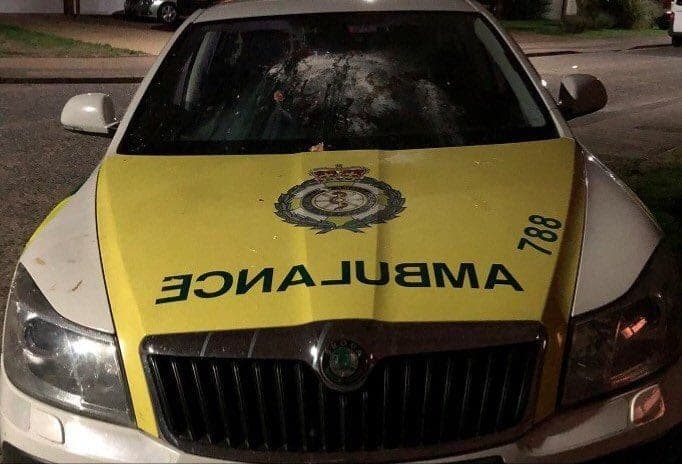 Ambulance splattered with flour and eggs while attending to an emergency