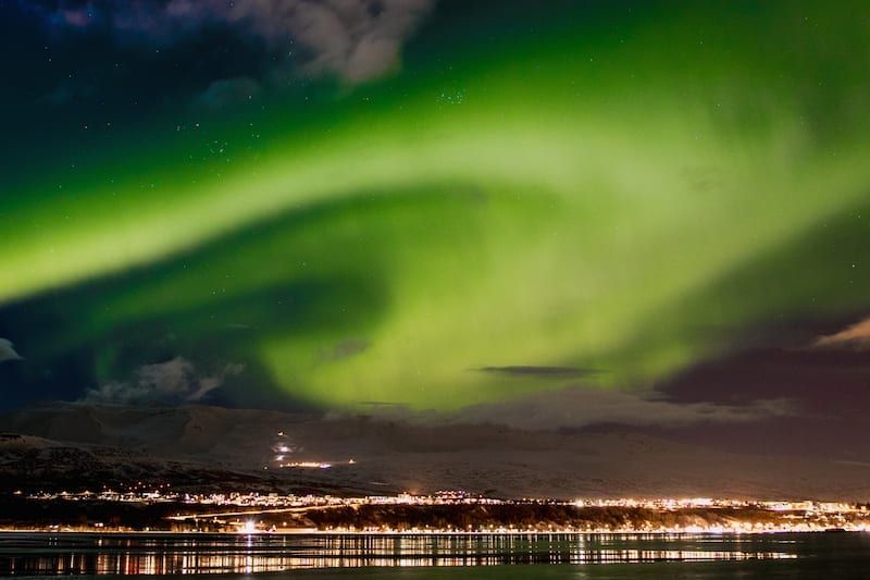 Northen Lights Skiing in North Iceland